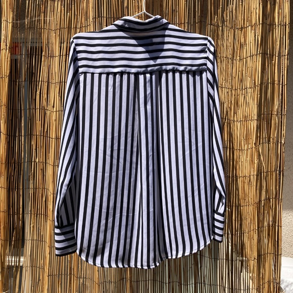 Black and White Striped Button Up Blouse - Picture 6 of 9